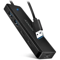 Axagon HUE-C2A, 4× USB 5Gbps TRAVEL hub, 2× USB-A + 2× USB-C, USB-C napájení, kabel USB-A 19cm (USB-A, 4 Ports), Dockingstation + USB Hub, Schwarz