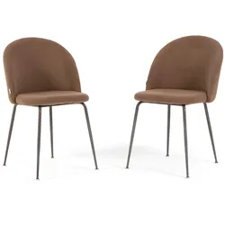 RATTATAN Set aus 2 Innenstühlen aus Cordsamt mit Metallbeinen, gepolstert, ideal für Küche, Esszimmer, Bar oder Restaurant – Sara – Haselnuss/Taupe
