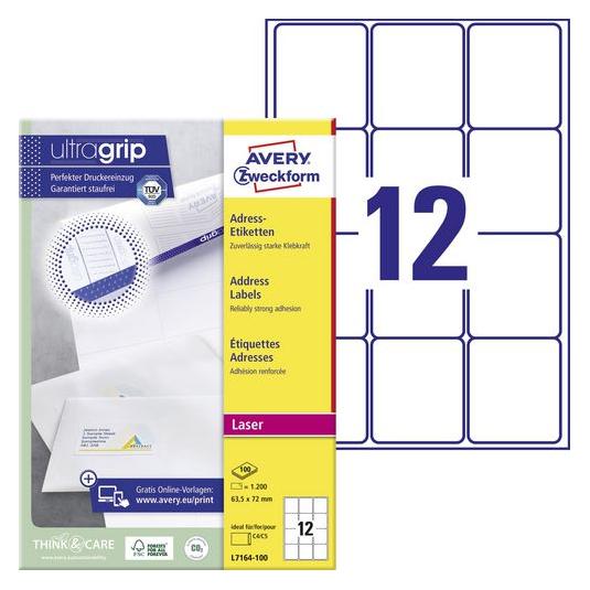 Avery Dennison Etiquette d'adresse, 63,5 x 72 mm, blanc (L7164-100.FR)