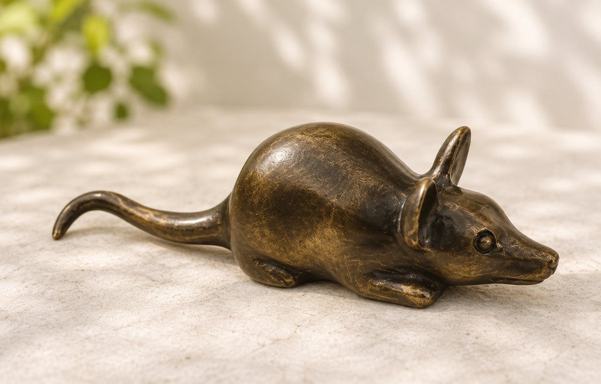 Bronzen dierenbeeld muis voor op tafel