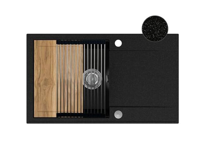 SINK QUALITY Küchenspüle mit Abtropffläche - Spülbecken Schwarz mit Gold Flecken 78x46 cm - inkl. Siphon PUSH und Imprägnieren - Einbauspüle schwarz für 60er Unterschrank