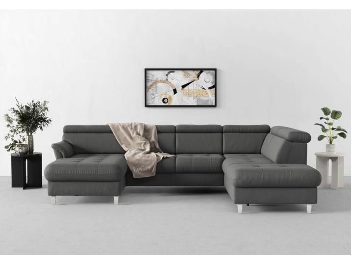 Wohnlandschaft, 304x216 cm, Luxus-Microfaser, Grau (Steel), Kopfteilverstellung, Sit&More