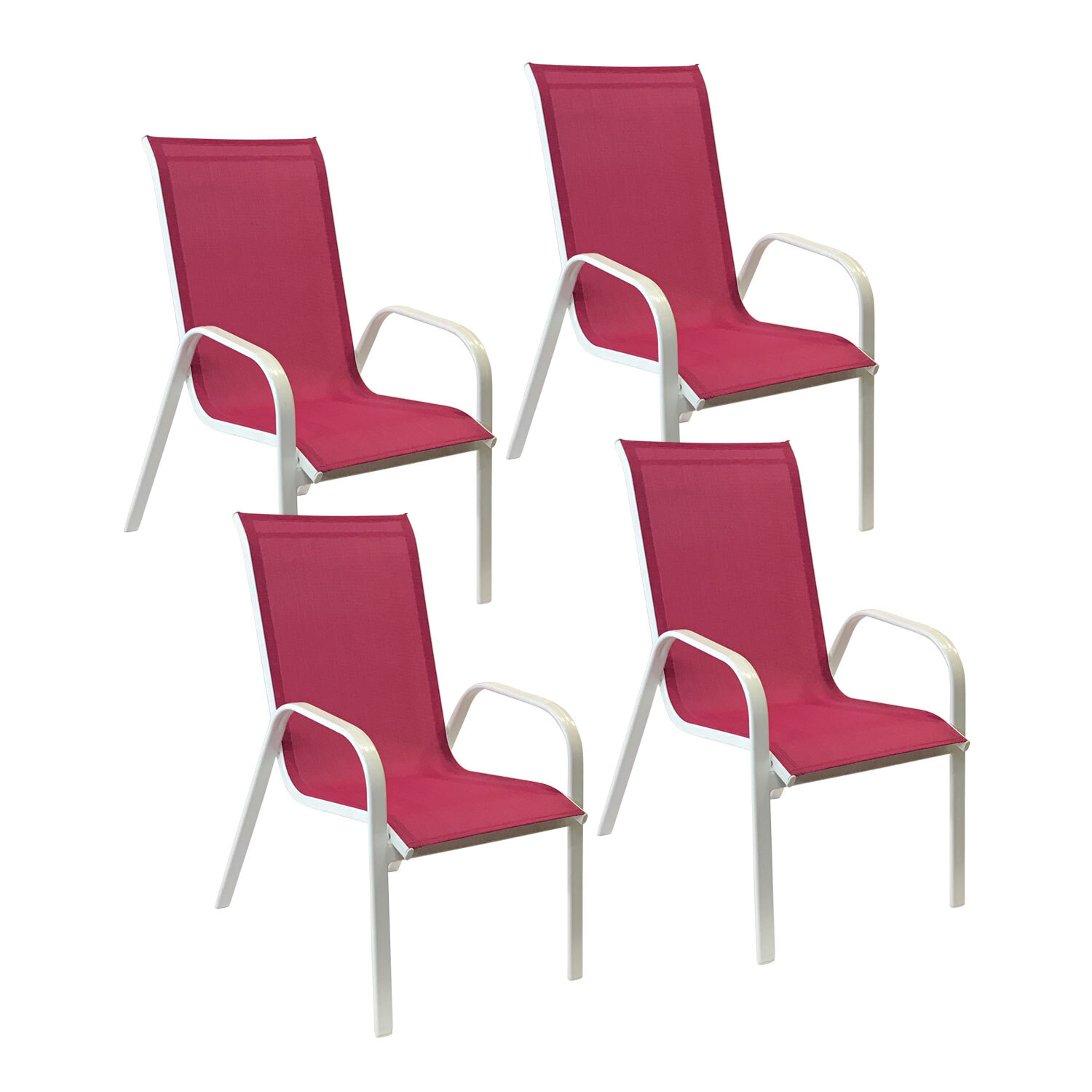 4erSet Stühle MARBELLA aus rosa Textilene - weißes Aluminium