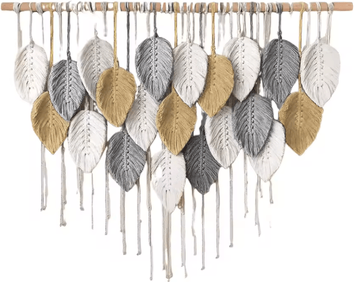Inspire Picks Large Boho Macrame Wall Hanging Handmade Woven Tapestry Leaf & Feather Decor 2