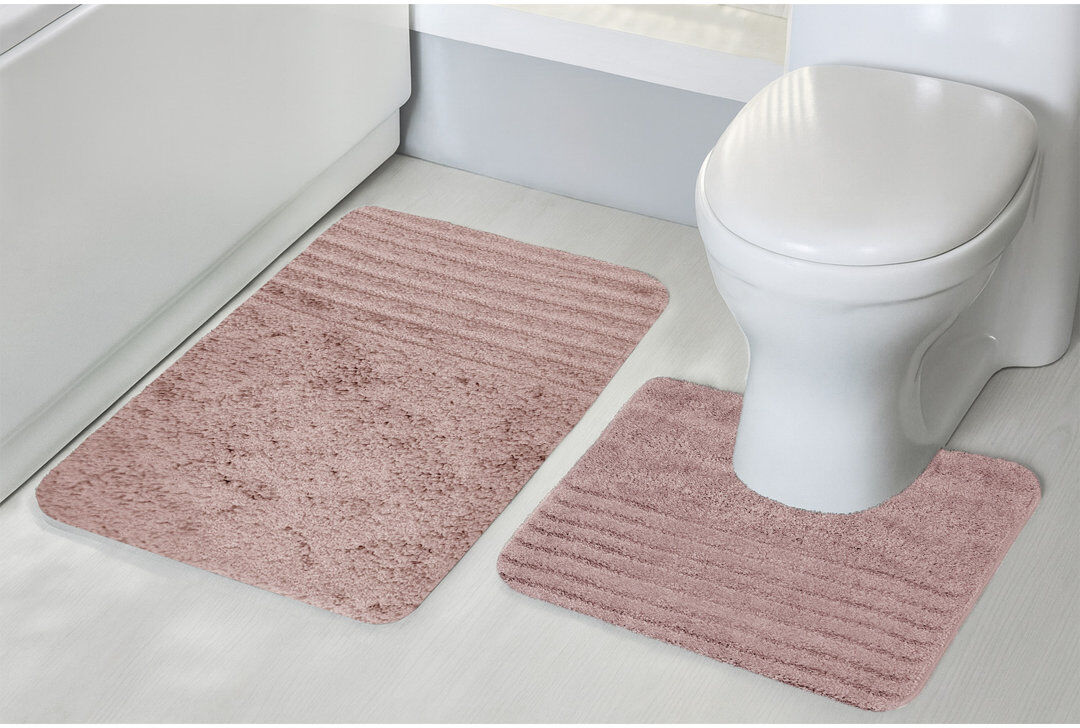 17 Stories Chenille Soft High Density Anti Slip Linear Bath Mat Set Pink 50cm W