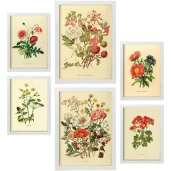 POSTER Set Mit 6 Blumensträuße 1 In Vintage A3 & A4 Weißer Rahmen