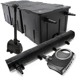 Wiltec, Brunnen + Gartenteich, Set: Teichfilter 90000l 72W UV Teichklärer 80W Pumpe Springbrunnen 470