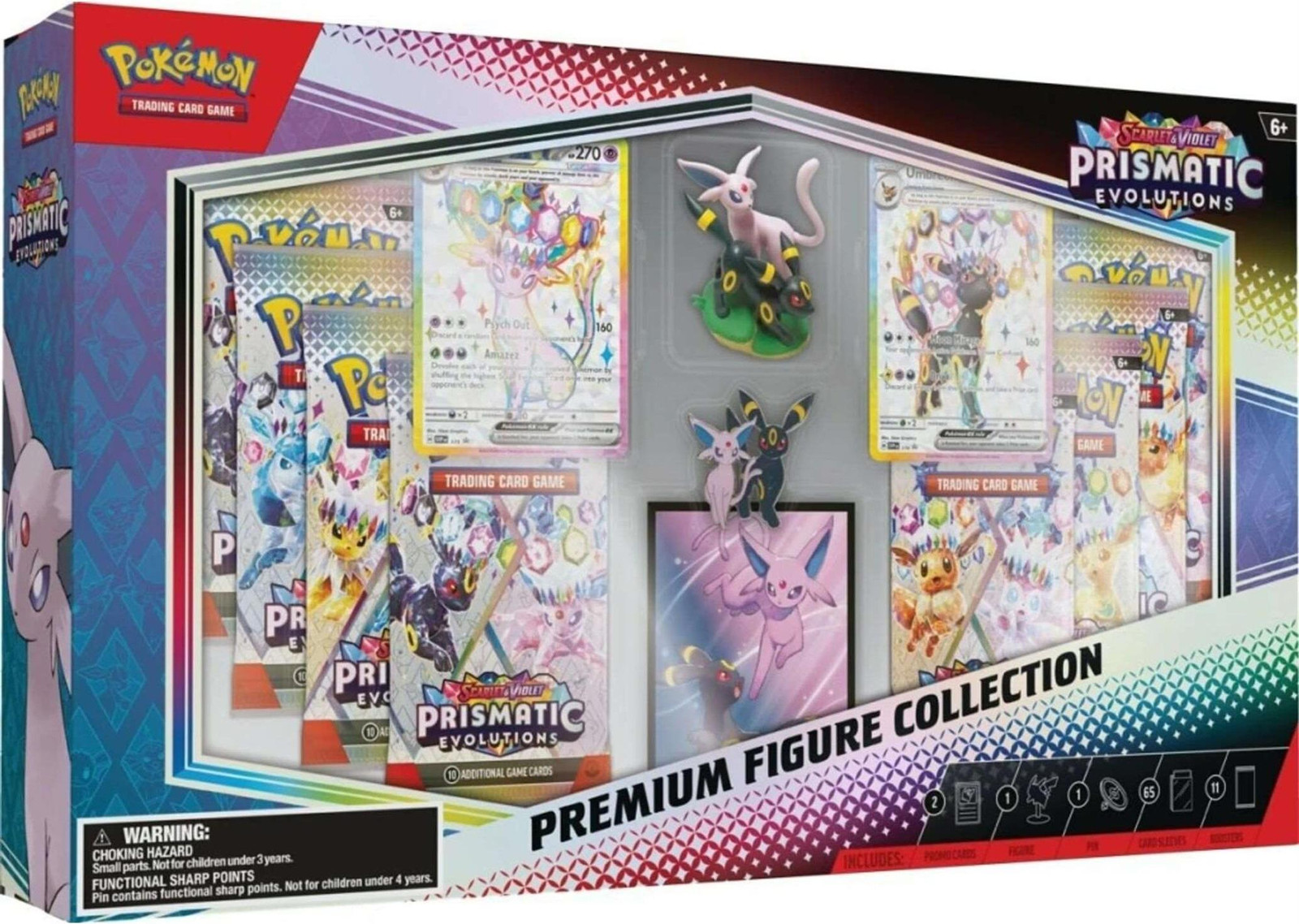Pokémon TCG: Scarlet & Violet—Prismatic Evolutions Premium Figure Collection met 2 geëtste folie promotiekaarten en 11 booster packs