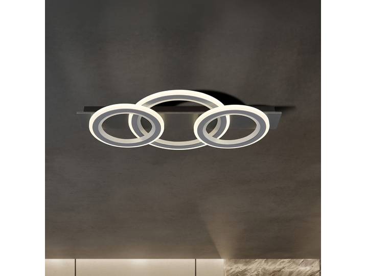 Plafonnier LED Type A rond Ø 37cm Gris/Noir 3 Fer brossé Acrylique LED non-remplaçables Module LED