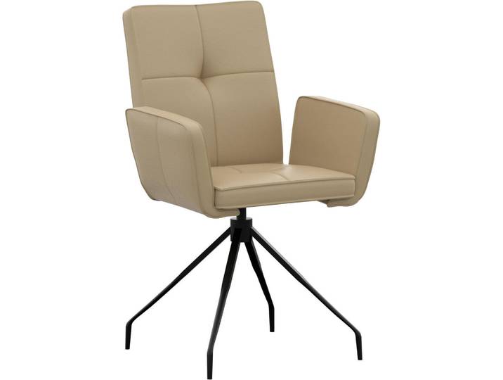 Moderano Armlehnstuhl, Beige, Metall, Leder, Echtleder, Semi-Anilinleder, Rundrohr, 65x91x58 cm, Lederauswahl, Esszimmer, Stuhl, Lederstuhl