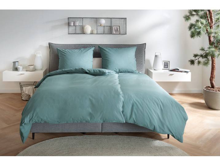 Bettwäsche PRIMERA Renforce Stonewashed , grün, B/L: 135cm x 200cm, 1 Stk., 1 Stk., Renforcé, B/L: 80cm x 80cm, 2 Stk., Renforcé, Obermaterial: 100% Baumwolle, Bettwäsche, Bettwäsche, jedes Teil ein Unikat, gewaschene Used Optik