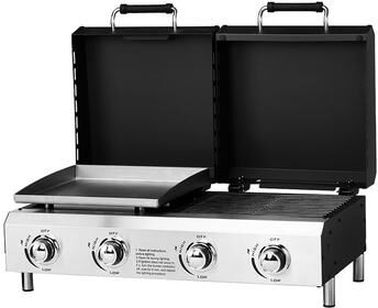 4 Burner Tabletop Flat Top Griddle And Grill 2-In-1 Propane Gas Grill And Griddle Combo With Lid - N/A