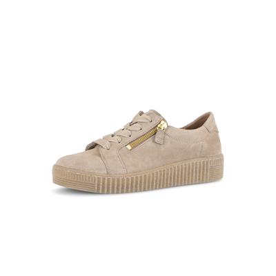 Plateausneaker GABOR, Damen, Gr. 39, natur, Veloursleder, Schuhe Plateausneaker, Freizeitschuh, Halbschuh, Schnürschuh mit dezentem Fersenbesatz