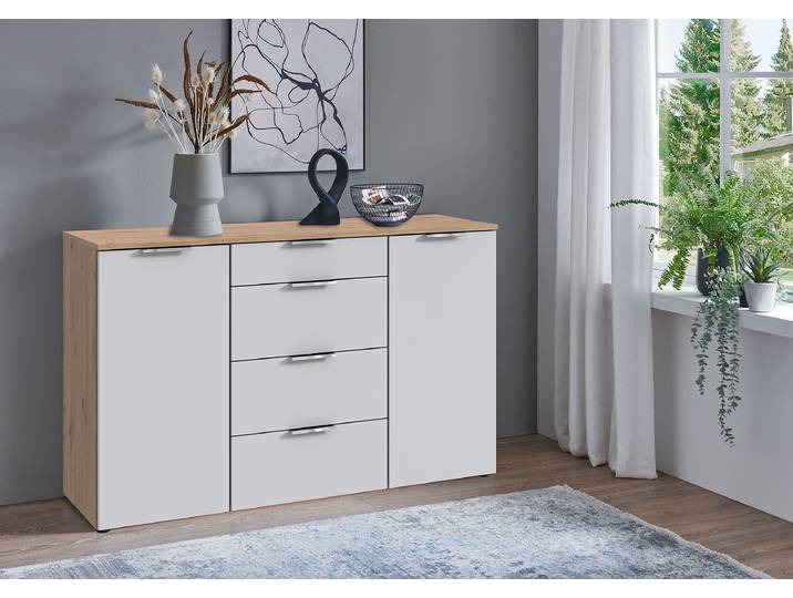 Sideboard Level36 - Breite 135 cm 135 x 84 x 41cm Holz/Weiß/Weiß/Eiche Artisan Dekor