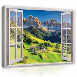 LEINWAND BILDER Fenster Berge Natur Wohnzimmer 80x60