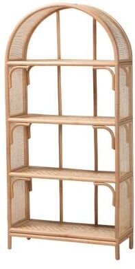 bali & pari Natania Natural Rattan 4-Tier Display Shelf - Handwoven Arched Bookcase with Webbed Side Panels, Boho Coastal Design