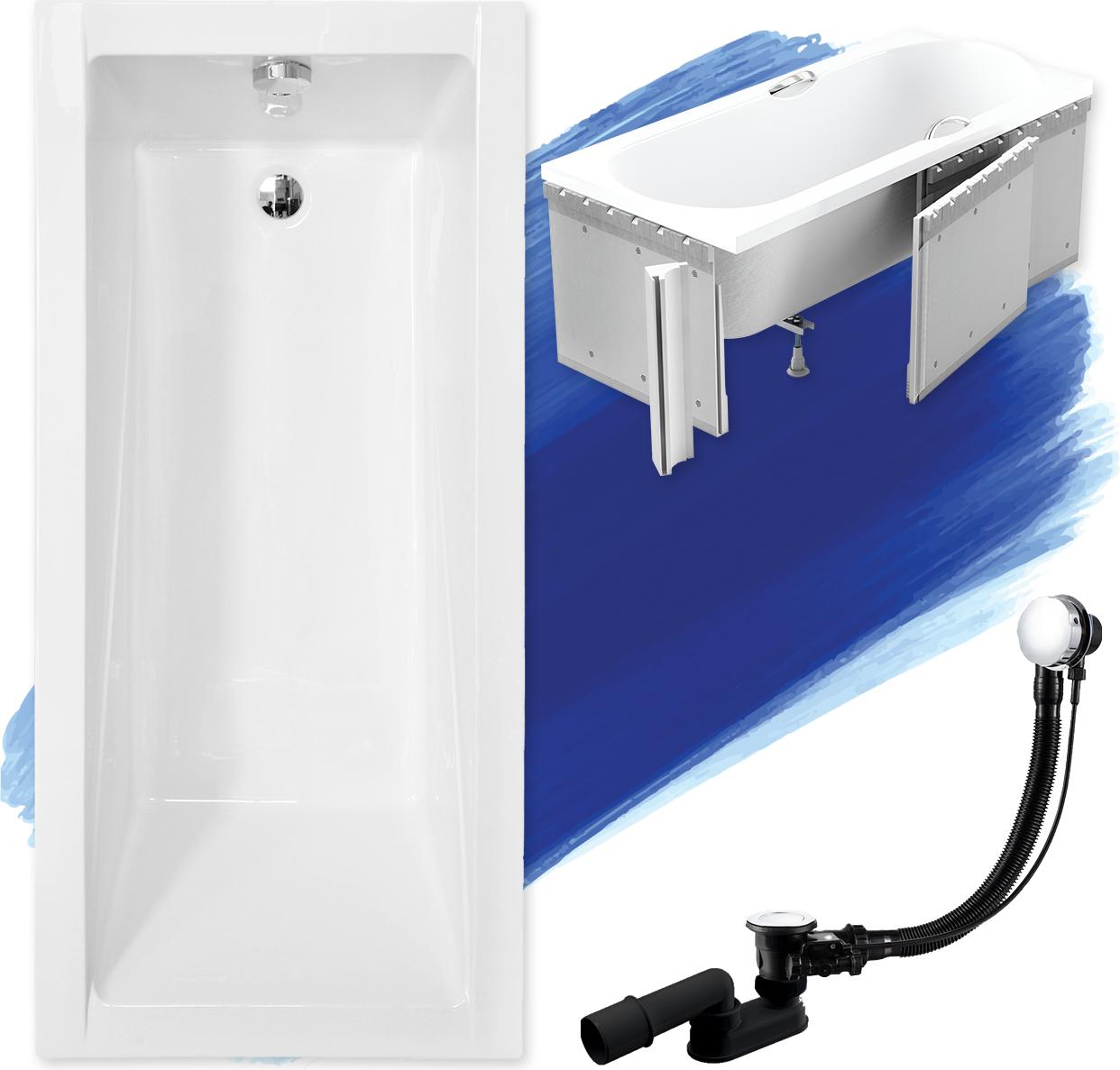 BADLAND Badewanne Rechteck Modern 150x70 mit Ablaufgarnitur, Füßen und Styroporverkleidung GRATIS