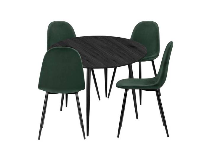Monza-set De Table Ronde 100 Cm Et 4 Chaises En Vert / Noir