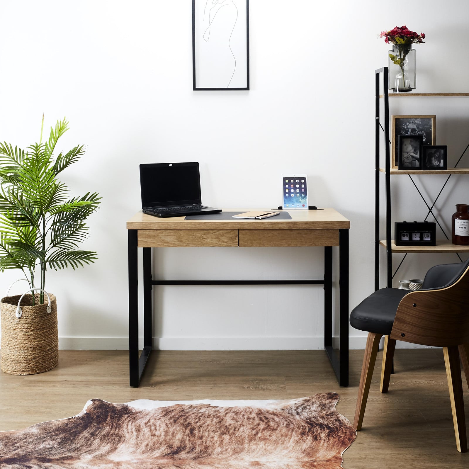 Schrijftafel The Home Deco Factory - Hout en metaal - Bruin en zwart