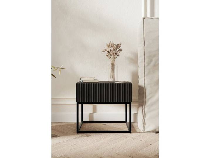 Table de chevet - VELDIO - 50 cm - noir avec pieds noirs