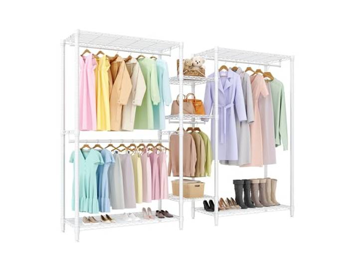 GarveeLife Kleiderständer Offen Bis 740 kg Freistehende Kleiderstange Stabiler Kleiderschrank Mit Höhenverstellbaren Einlegeböden Kleiderbügel Für Schlafzimmer & Flur 225 * 45 * 180 cm