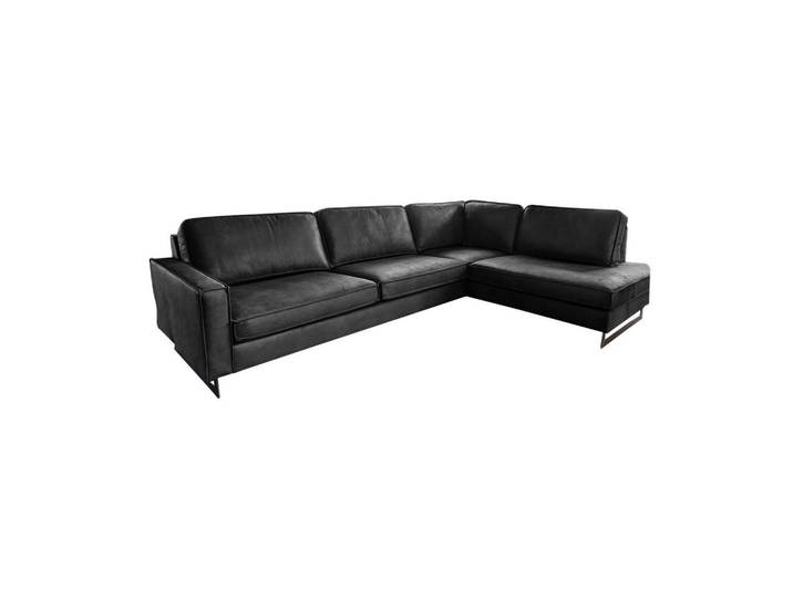 Kawola Ecksofa Vilnius Schwarz Lederfaserstoff, Metall, Echtholz, Füllung: Kaltschaum, Ottomane rechts, Kufe, 290x217 cm, Wohnzimmer, Sofas & Couches, Wohnlandschaften, Ecksofas