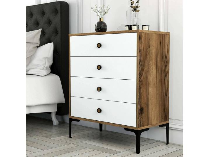 Molly - Commode\, 76x40x91h cm Noyer Brun\, 4 Tiroirs