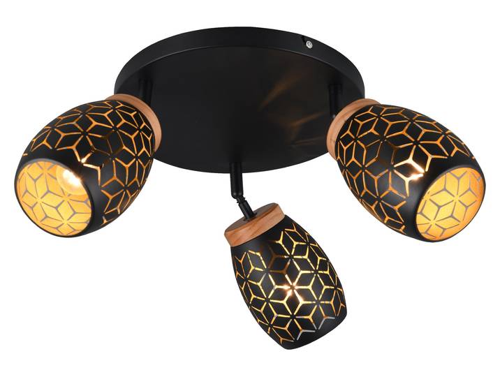 Plafonnier BIDAR noir et or\, 3xE14x10W\, métal\, dim. : 27x58x58 cm\, IP20\, RL