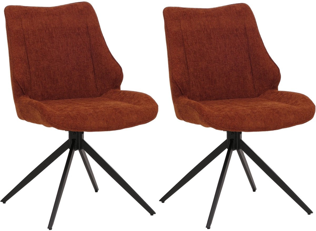 Set van 2 draaibare eetkamerstoelen MCW-O48 met Auto-Return, roodbruin chenille textiel