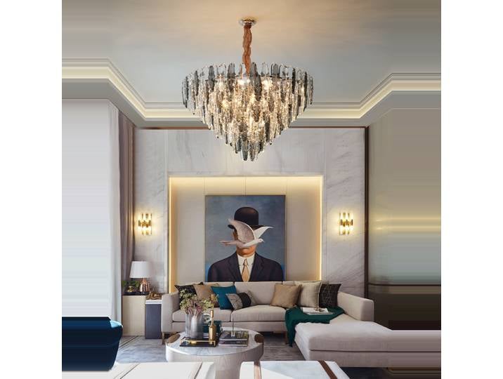 LED or cristal Dimmable Lustre lampes suspendues Lustre éclairage Suspension Luminaire Lampen pour salon