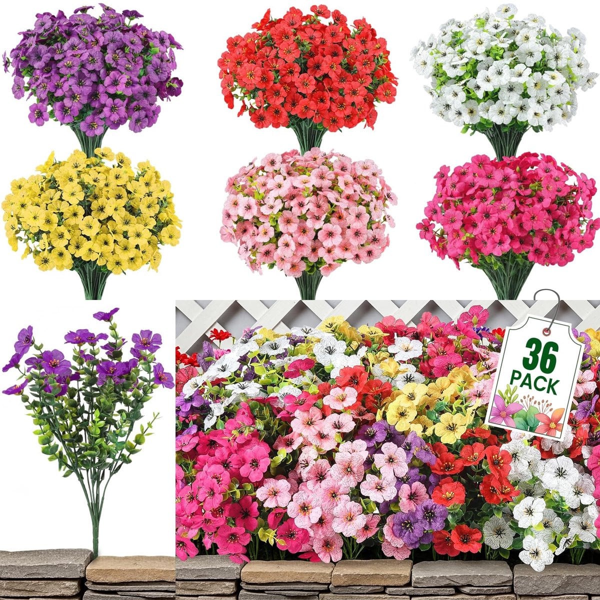 Kunstbloemen Set van 36 - Eucalyptus en Margriet - Mix van 6 Kleuren