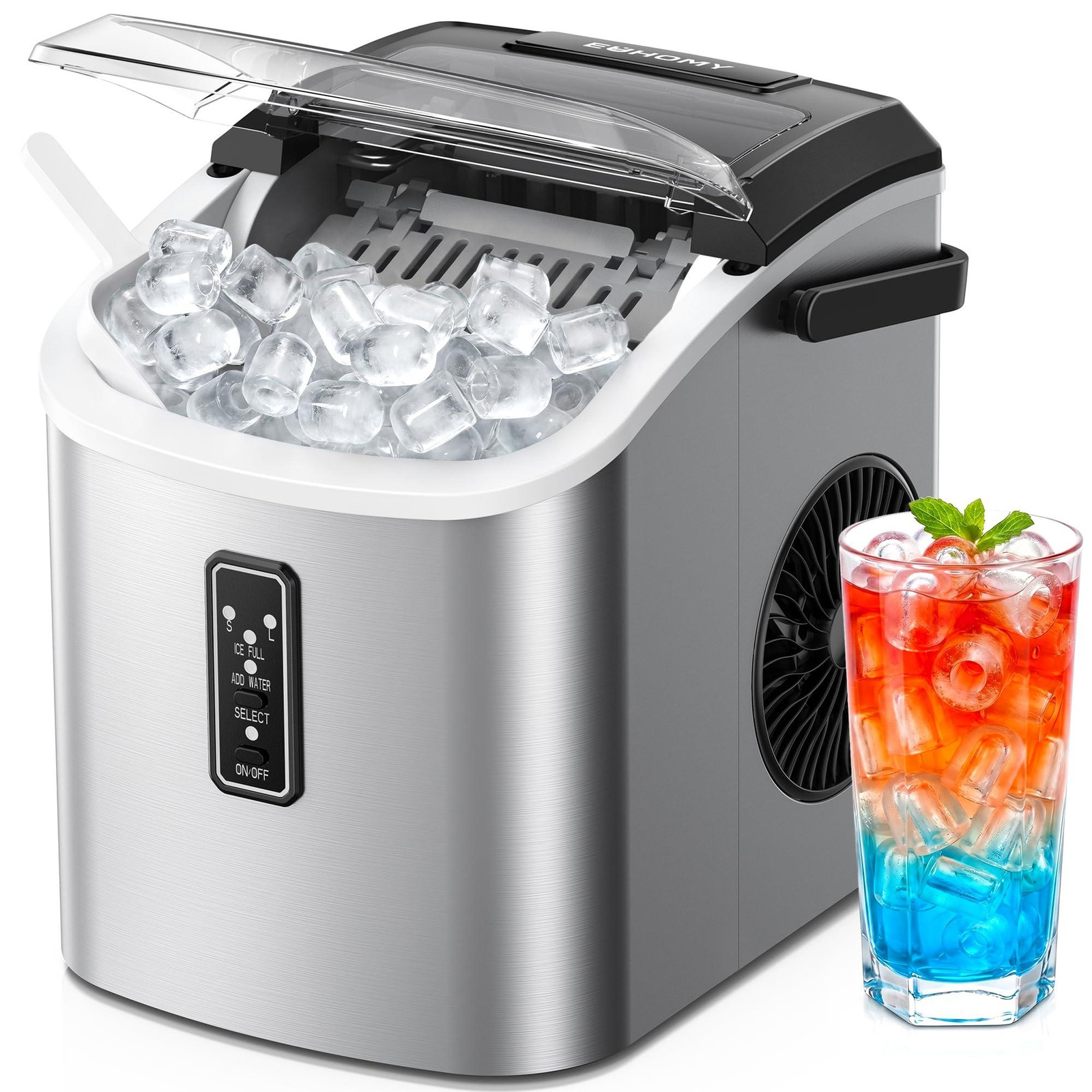 EUHOMY compact ijsmachine met automatische reiniging, produceert 12 kg ijs per dag