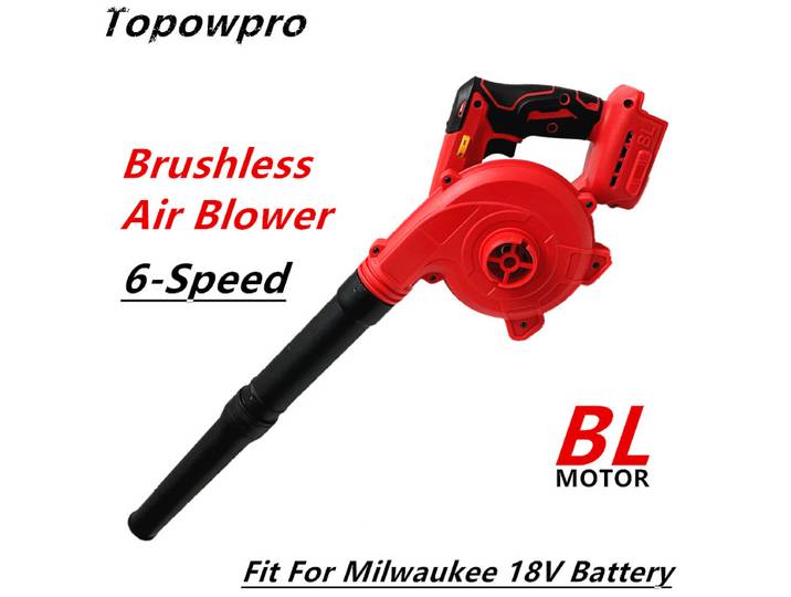 Aspirateur électrique sans fil, souffleur d'air sans balais, souffleur de cuir chevelu, soufflage de poussière et de neige, adapté à Milwaukee, batterie 18V, 6 vitesses, 2 en 1
