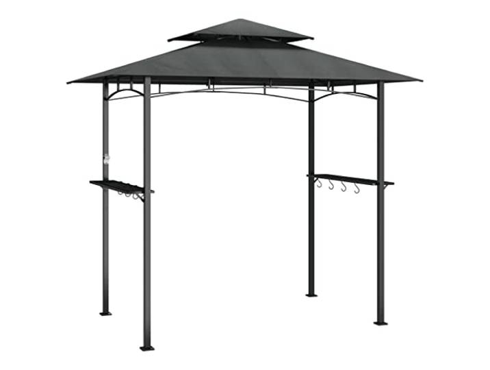 KUPTYERFG Grillpavillon Anthrazit 240x150x243 cm BBQ Grillunterstand Robuster Grillunterstand für Garten und Terrasse mit praktischen Seitenablagen, Haken und Flaschenöffner.