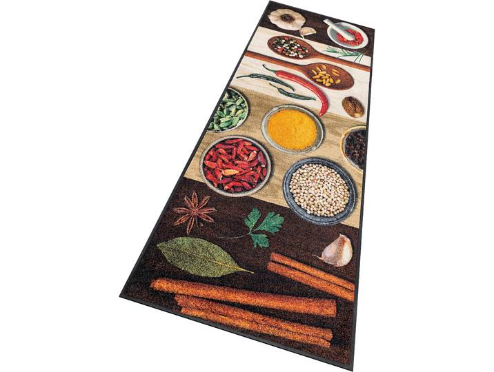 Küchenläufer Hot Spices Gr. 17, bunt (braun, bunt), B:60cm H:9mm L:180cm, Kunstfaser, WASH+DRY BY KLEEN-TEX, Teppiche, Küchenläufer, Teppich, Motiv Gewürze, rutschhemmend, waschbar, Küche