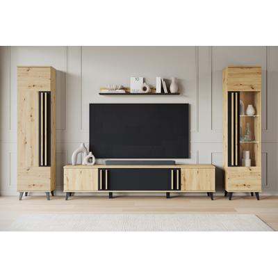 Wohnwand HOME AFFAIRE "Helsinki, Modernes Set mit verglaster Vitrine", schwarz (eichefarben artisan, graphite schwarz matt), B:260cm H:159,5cm T:33cm, Holzwerkstoff, Kastenmöbel-Sets, Wohnwand, mit lamellengriffen, verstellbaren Einlegeböden und...