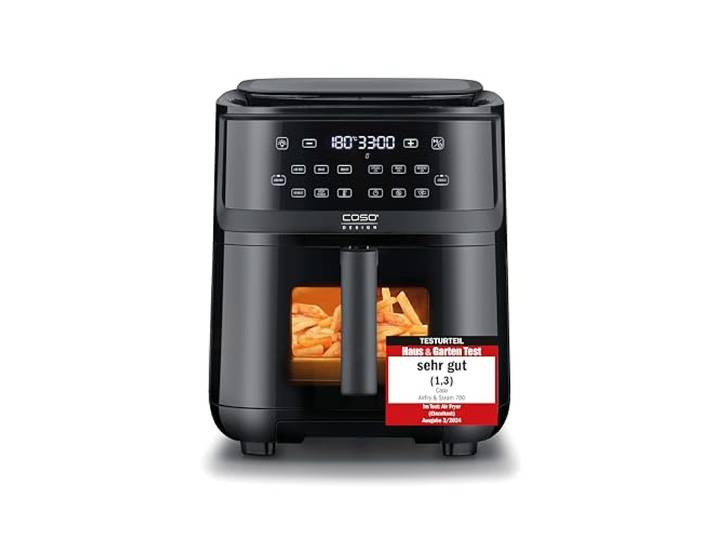 CASO AirFry & Steam 700 - Heißluftfritteuse und Dampfgarer - Testurteil: Sehr Gut, extra großes Korbvolumen 7 Liter, Dampfgarer & Airfryer, Fritteuse ohne Öl/Fett