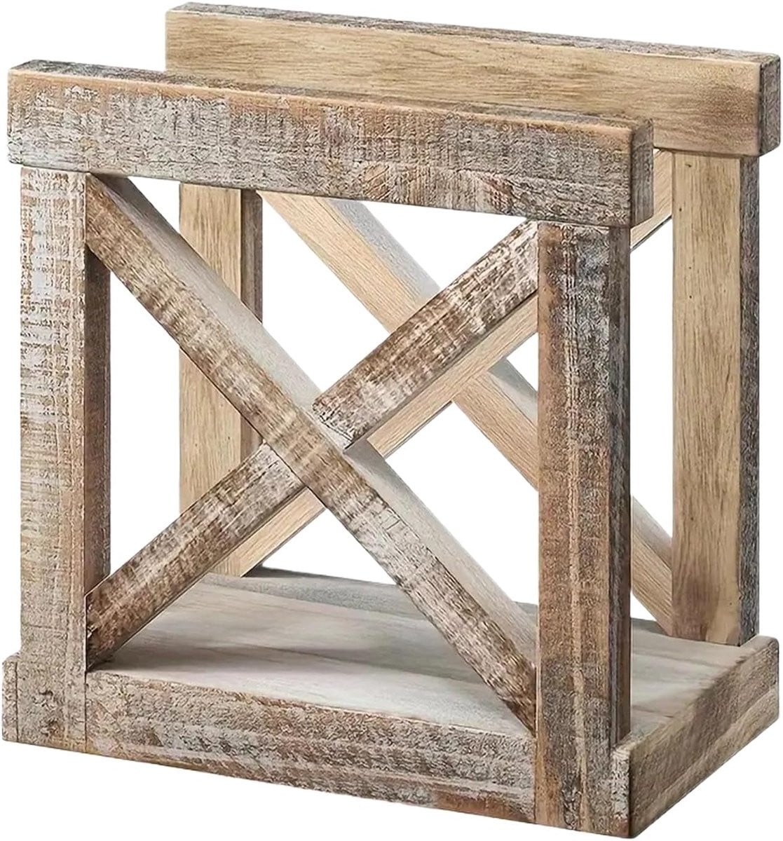 Servettenhouder Hout - X-vormige Dispenser - Tafeldecoratie - Rustiek Design - 14 x 14 cm - Houtkleur