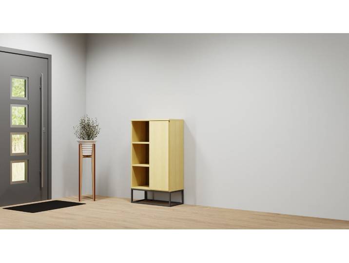 Schmales Highboard aus Birke Birke Natur geölt