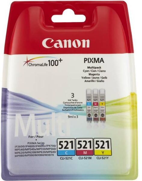 Canon CLI-521C/M/Y - 3-couleurs - Cartouche d'encre - Multipack 3-couleurs