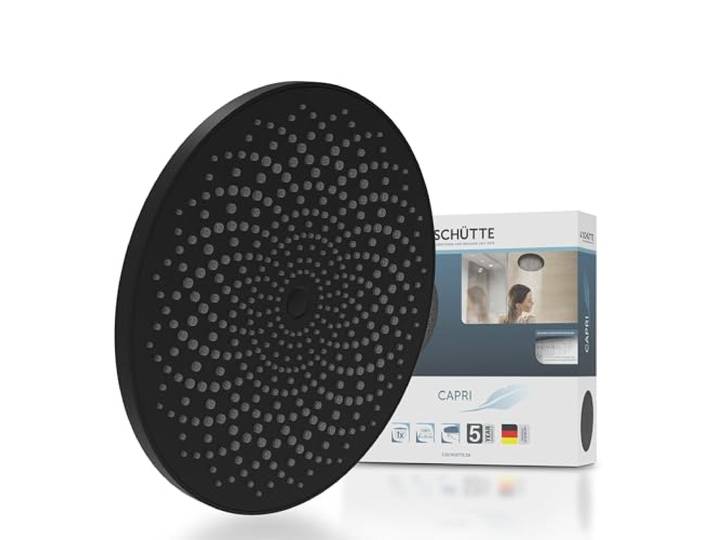 SCHÜTTE 69293 CAPRI Kopfbrause, Wellness-Duschkopf Regendusche mit Anti-Kalk-Noppen, Duschbrause Rund, großer Regenduschkopf, Schwarz matt
