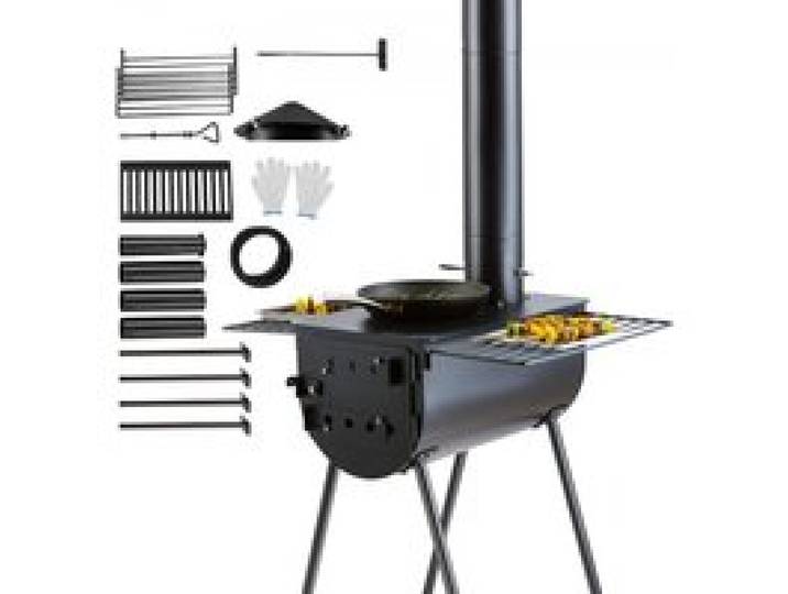 VEVOR Poêle à bois, 299,7 cm , poêle de tente de camping en acier allié portable avec 8 tuyaux de cheminée et gants, poêle de tente chaude pour la cuisine et le chauffage en plein air