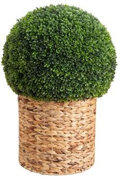 Nearly Natural "24"" UV Resistant Artificial Boxwood Ball Topiary in Weave Basket - Green"