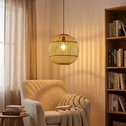 Design Pendel Hänge Lampe Ess Zimmer Bambus Kugel Geflecht Decken Leuchte