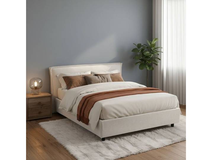 Lit Double Bubbio Dmora en Tissu Beige