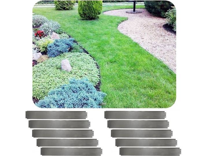 Set van 10 Borderrand metaal 18cm x 100cm\, gegalvaniseerd - Gazonrand - Kantopsluiting