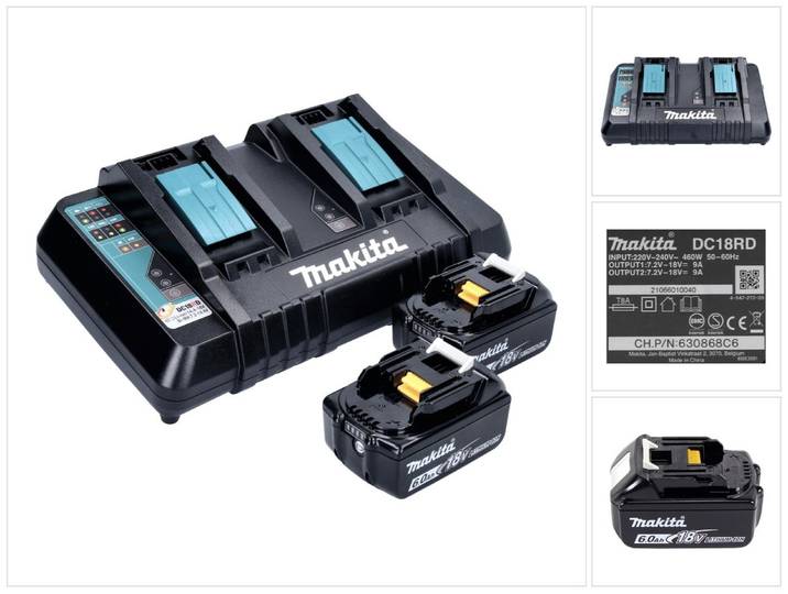Makita Power Source Kit Li 18V + 2x Batteries BL1860B 6\,0Ah + Chargeur double DC18RD ( 199484-8 )