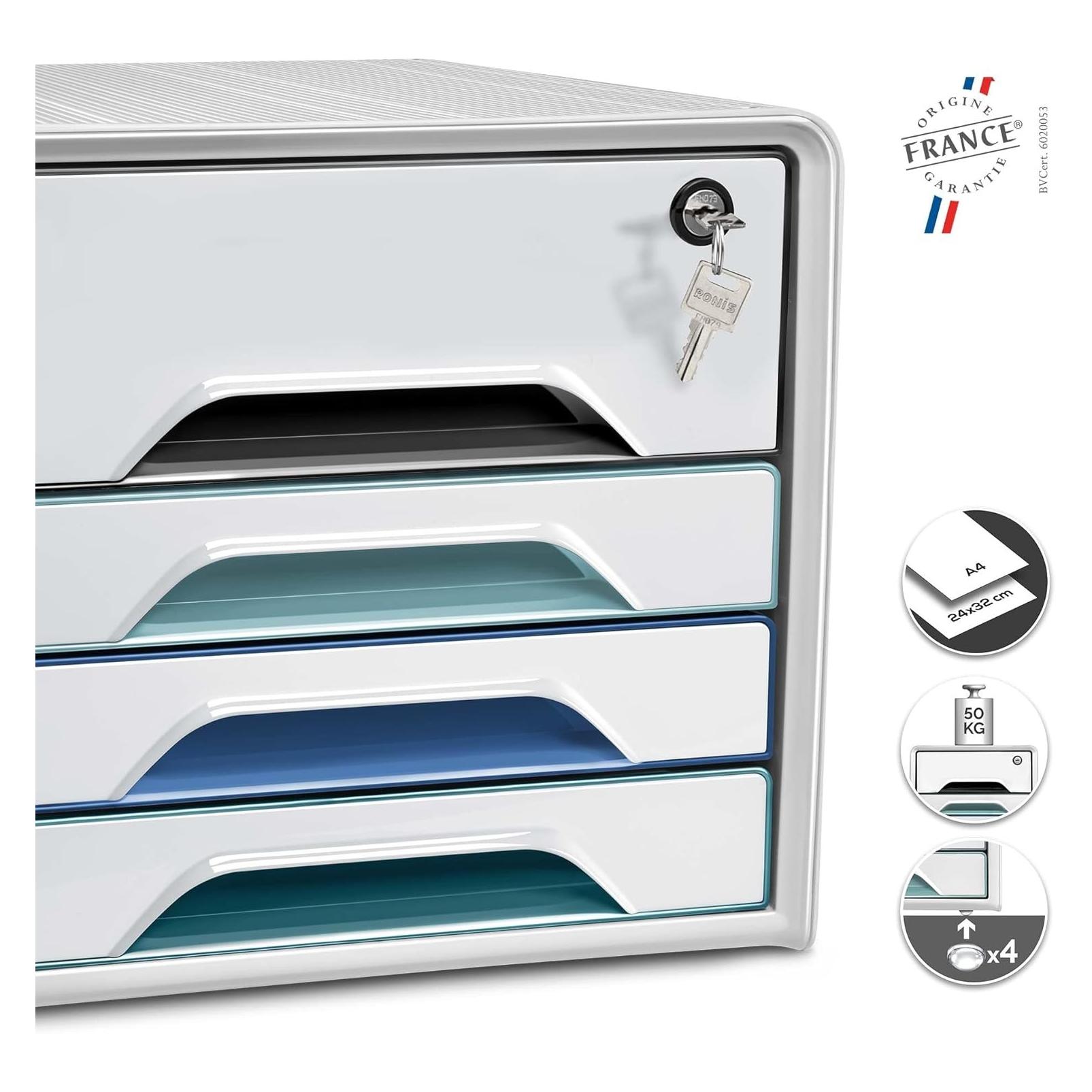 Cep Schubladenbox Smoove weiss mit bunten Farblinien mit 5 Schubladen (A4) (1073110511)