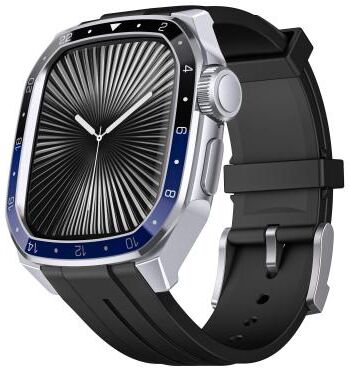 Everyday Crate Apple Watch Series 10 46mm Silicone Watch Band With Integrated Metal Frame Protective Strap silver Frame Black Blue Dial