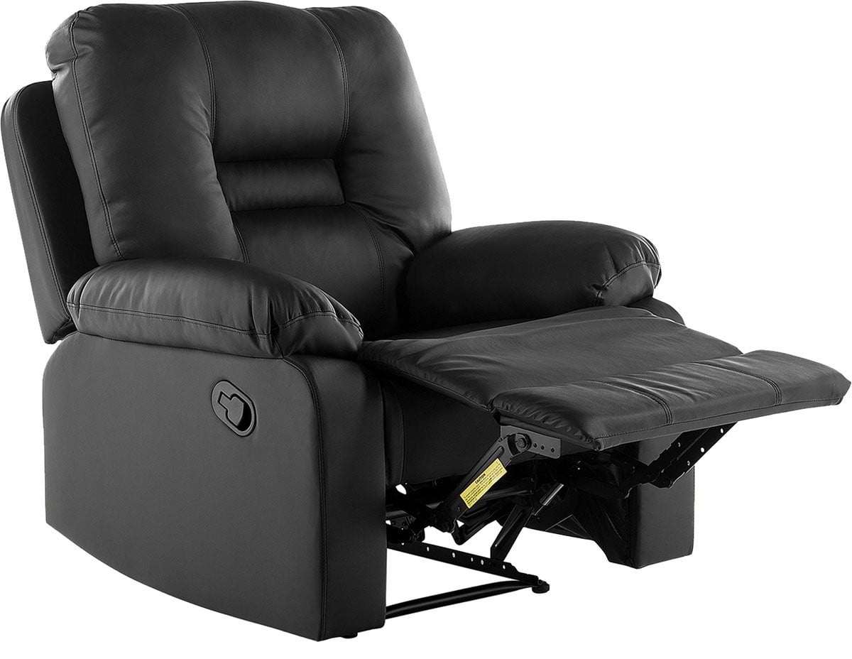 Bergen Moderne kunstlederen relaxfauteuil met handmatig verstelbare rugleuning - Zwart